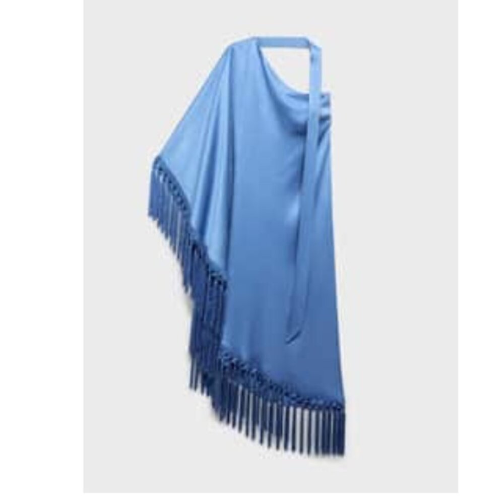 Mango Premium Capsule - Chic Blue Fringe & Scarf Dress - Picture 2 of 7
